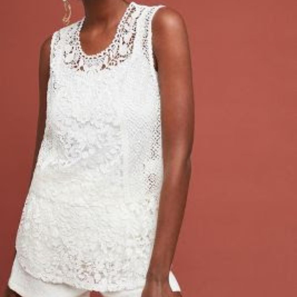 Anthropologie XL White Lace Sleeveless Top